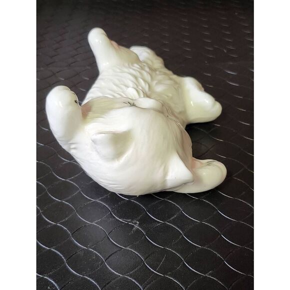 Vintage White Fluffy Ceramic Cat Figurine Laying Down with Belly Up - Picture 3 of 10